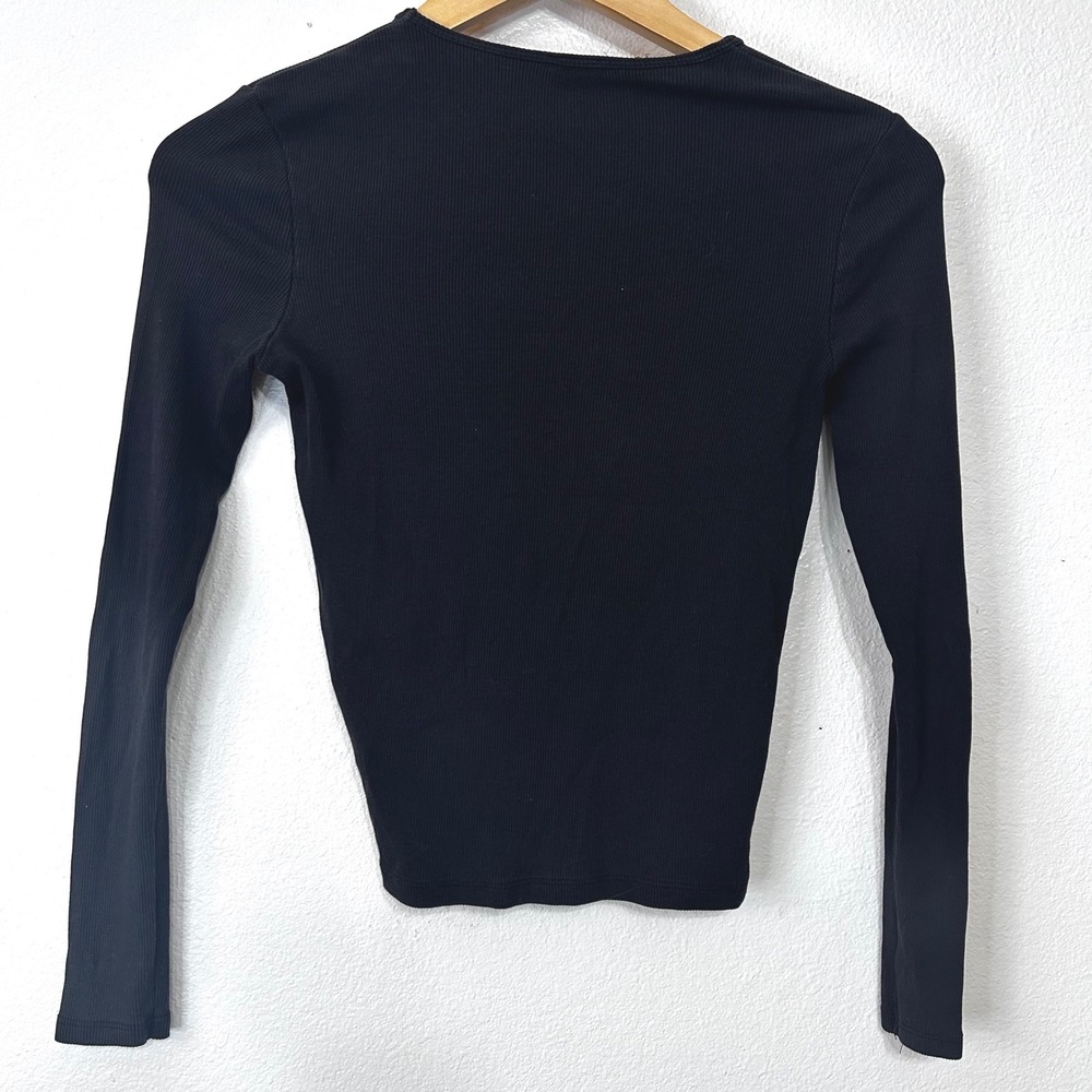 Cotton On Black Ribbed Long Sleeve Crew Neck Slim Fit Recycled Top Womens Small - Picture 3 of 7
